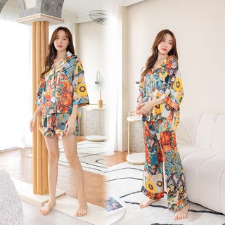 ชุดนอน Muslin pajamas [โค้ด MUSSEP65 ลด 65 ฿]  ชุดนอนผ้า ซาติน Silk Satin ผ้านุ่มลื่น ใส่สบาย (รุ่น W330,V330,L330,R330)