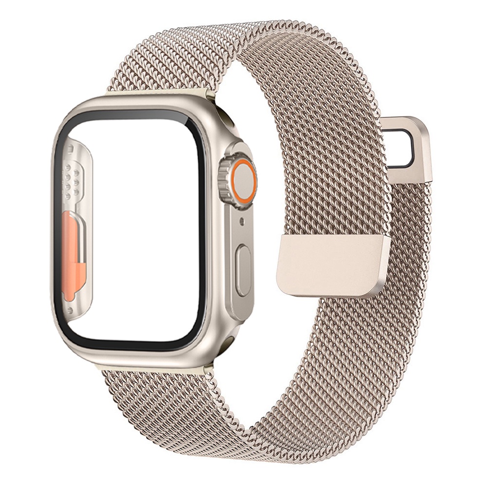 ☈Glass+Case+Strap For Apple Watch Band 40mm 44mm 45mm 41mm 45 44 mm cover+Milanese Loop Bracelet Correa iWatch series 7