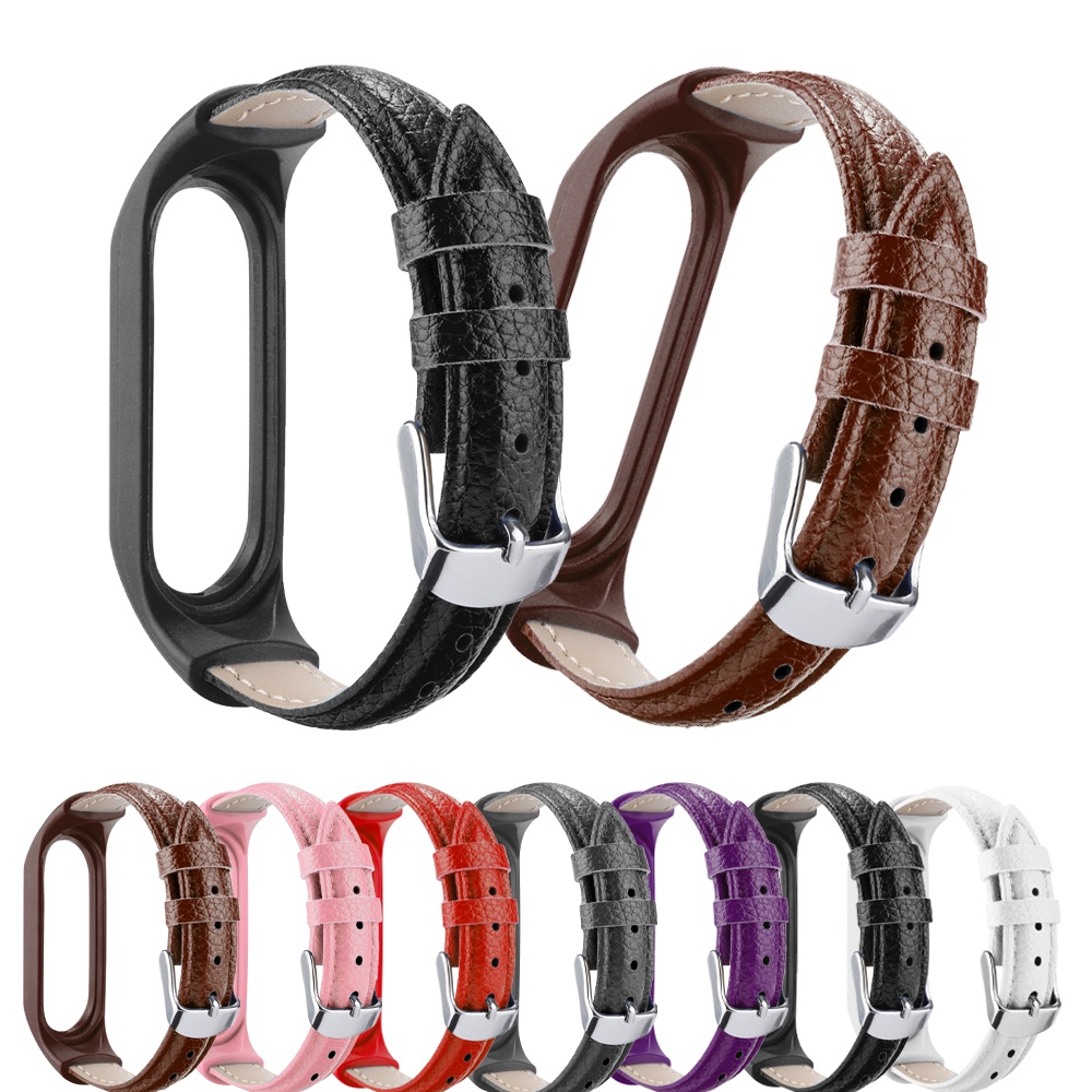 ⊕Strap for Xiaomi Mi Band 7 6 5 4 3 for Mi Band 5 Bracelet Leather Wrist Mi Band 6 Strap Wristbands 