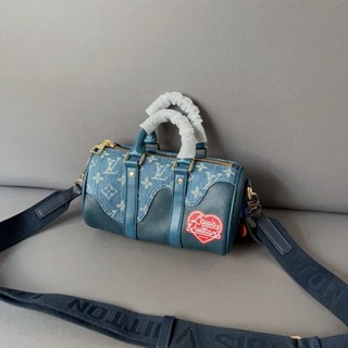 [พร้อมส่ง] L-v Nigo Co-branded Denim Patchwork Keepall Xs กระเป๋าถือ กระเป๋าสะพายไหล่ สําหรับผู้ชาย