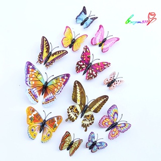 【AG】12Pcs/Set 3D Butterfly Glow in Dark ic Refrigerator Sticker Decor