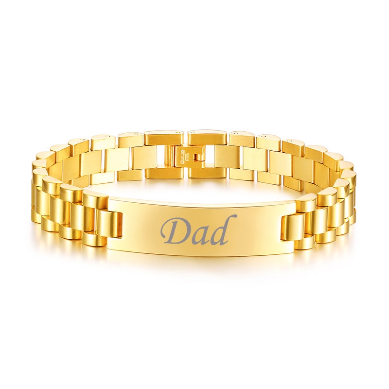 ❤❤❤🌞Vnox Masculine Watch Band Stainless Steel Link Chain Bracelet Personalized Engraved Dad Jewelry