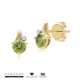 Gemondo ต่างหูทองคำ 9K ประดับเพอริดอท (Peridot) และเพชร ดีไซน์ใบไม้ ทรงสตัด : ต่างหูอัญมณีแท้ ต่างหูพลอย