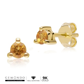 Gemondo ต่างหูเม็ดเดี่ยวทองคำ 9K ประดับซิทริน (Citrine) ฝัง 3 หนามเตย ทรงสตัด