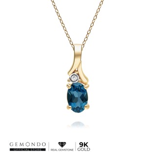 Gemondo จี้ทองคำ 9K ประดับลอนดอน บลูโทแพซ (London Blue Topaz) และเพชร ดีไซน์ใบไม้ (ไม่รวมสร้อย) : จี้พลอยฟ้า