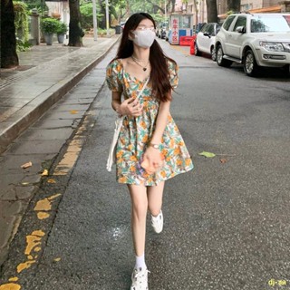 พร้อมส่ง #🔥ชุดเดรสแขนสั้นลายดอกไม้ฟองฝรั่งเศสกระโปรงผู้หญิงใหม่