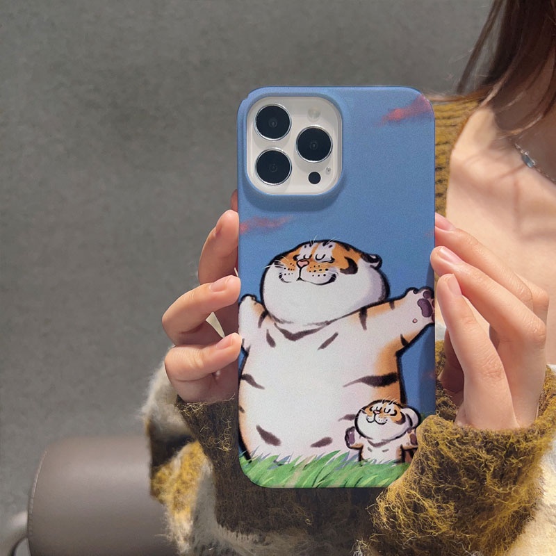 ฟิล์มแข็ง สําหรับ iphone 14promax 11 13 12 7Plus 8 X XS Max เคสโทรศัพท์ ลายเสือน่ารัก