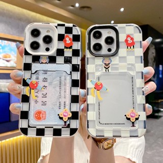 เคสโทรศัพท์มือถือ ลายหมากรุก มอนสเตอร์ พร้อมช่องใส่บัตร 3 in 1 สําหรับ iPhone 14promax 13 12 11 7Plus X XR XSMAX