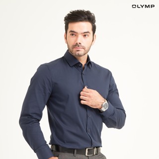 OLYMP GREEN CHOICE No. Six Shirt เสื้อเชิ้ตชายรักษ์โลก สีกรมท่า ทรงเข้ารูป ยืดหยุ่นได้ดี รีดง่าย