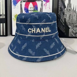 หมวก bucket CHANEL งานผ้ายีนส์ปักหน้า-หลัง โลโก้&amp;ชื่อแบรนด์