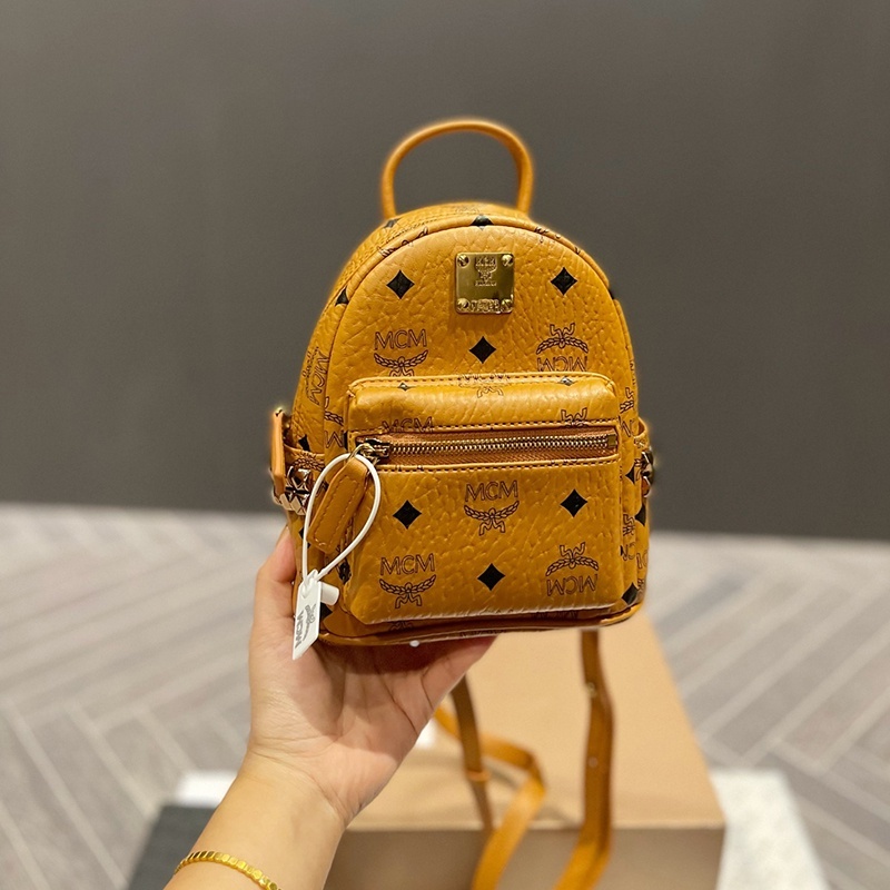 ✆✼♤Mcm Mini Stark Visetos Bebe Boo Side Rivet Backpack Women s Fashion Style School Bag