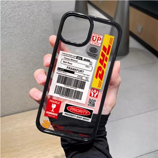 เคสโทรศัพท์มือถือ อะคริลิคแข็ง แบบใส ลายฉลาก DHL แฟชั่น สําหรับ iphone 14promax 11 13 12 7Plus 8 X XS Max