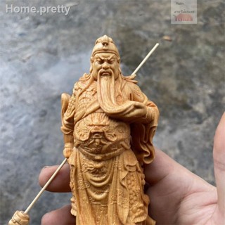 ไม้แกะสลัก Guan Gongwu God of Wealth รูปปั้น Cliff Cypress แกะสลักหัตถกรรม Home Town House Eye Retro Character Ornament