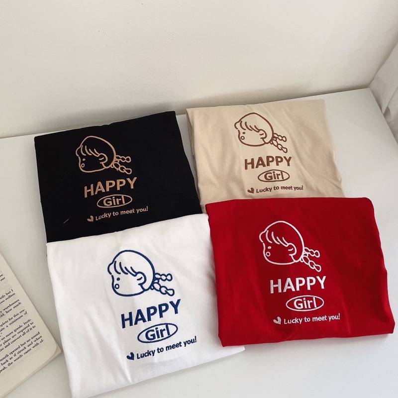 Sugarbeetshop | S230 เสื้อ HAPPY Girl and boy lucky to meet you! เสื้อโอเวอร์ไซต์ oversize เสื้อยืดผ้า cotton
