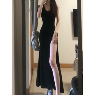 Spice Girl Slit Waist Slim Tank Dress Women s Spring Summer Long Slim Fit Hip Skirt Sleeveless Sling Dress