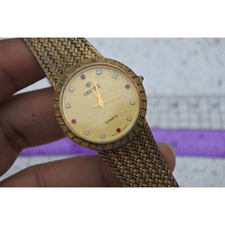 นาฬิกา Vintage มือสองญี่ปุ่น CREBEL SWISS MADE ระบบ QUARTZ ผู้หญิง ทรงกลม กรอบทอง หน้าทอง หน้าปัด 32มม