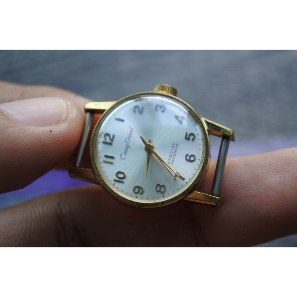 นาฬิกา Vintage มือสองญี่ปุ่น CASSY ORIENT ชุบทอง ระบบ ไขลาน ผู้หญิง ทรงกลม กรอบทอง หน้าปัด 23มม