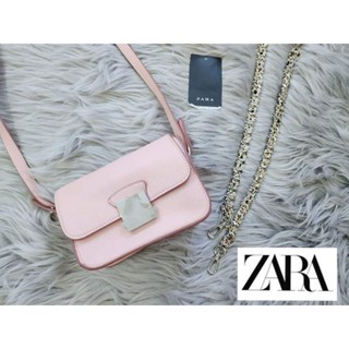 Used กระเป๋าใบเล็ก Zara แท้ เนื้อแคนวาส กระเป๋าแคนวาสสีชมพู