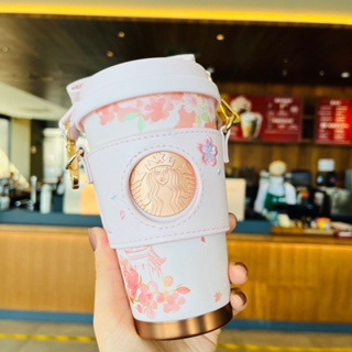 Starbucks พร้อมส่ง ของแท้ เครื่องวัดอุณหภูมิ สเตนเลส ลายดอกซากุระ 370 มล.