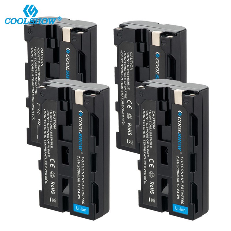 COOLSHOW แบตเตอรี่แบบชาร์จไฟได้ F550 NPF550 F750 NP-F770สำหรับ SONY Yongnuo Viltrox วิดีโอไฟ LED 2600มิลลิแอมป์ชั่วโมงแบ