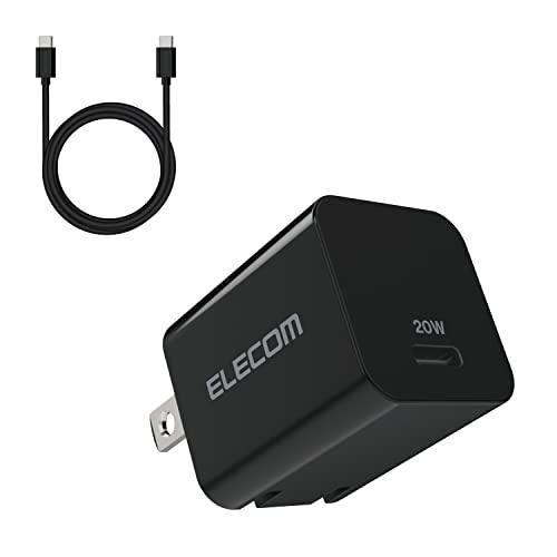 Elecom MPA-ACCP33BK Charger Type-C x 1 Port USB PD Compatible 20W Cable Included USB-C &amp; USB-C/1.5m Small Compact...