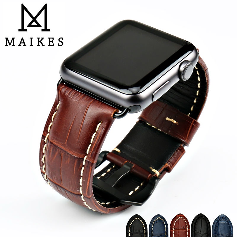 สายนาฬิกา applewatch MAIKES สายนาฬิกาหนังวัวแท้สายนาฬิกาสำหรับ Apple Watch Band 44mm 38mm Series 6/5/4 Iwatch 7 45mm 41m