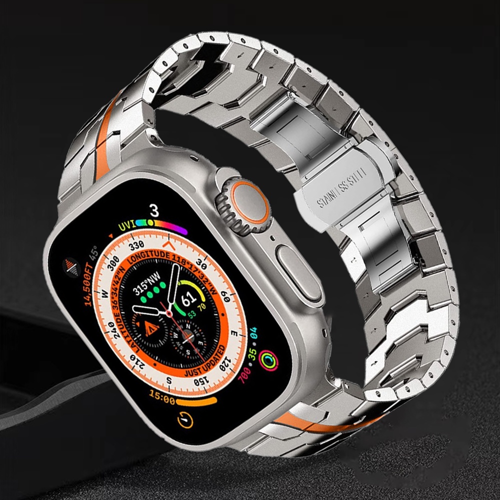 สายนาฬิกา applewatch สายสีไทเทเนียมสำหรับ Apple Watch 8 Ultra 49 มม. 7 45 มม. 41 มม. สายโลหะหรูหราสำหรับ iWatch Se 6 5 4