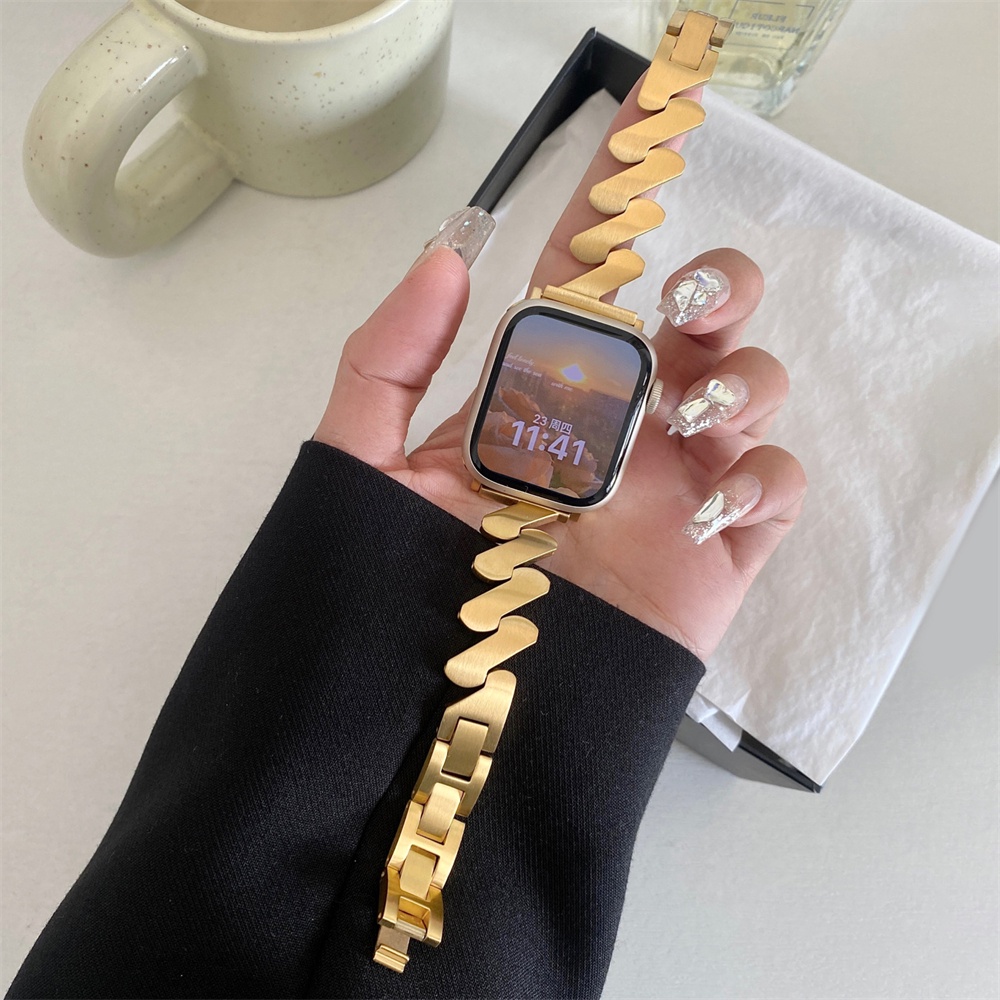 สายนาฬิกา applewatch Luxury Wave สร้อยข้อมือสแตนเลสสำหรับ Apple Watch Ultra 49 42 40 มม. 44 41 มม. 45 มม. สำหรับ iWatch