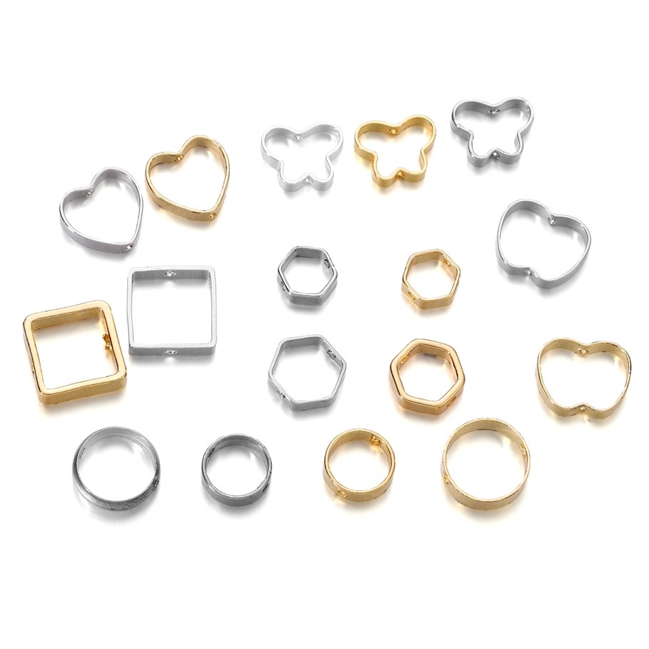 St.kunkka 20 10pcs โลหะผสมจี้ลูกปัดรปหัวใจกรอบลูกปัดโลหะแฟชั่นที่เรียบง่าย กรอบจี้ต่างหู