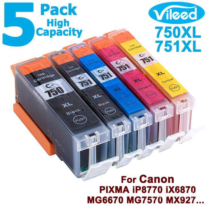 5แพ็ค CLI-751XL PGI-750XL สำหรับ Canon ชุดตลับหมึกพิมพ์750 XL 750XL PGI-750 PGI750
