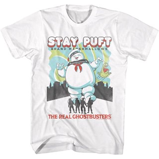 The Real Ghostbusters 80s รายการทีวี Stay Puft &amp; Busters เสื้อยืดแขนสั้นสำหรับผู้ใหญ่เสื้อยืดสไตล์วินเทจ