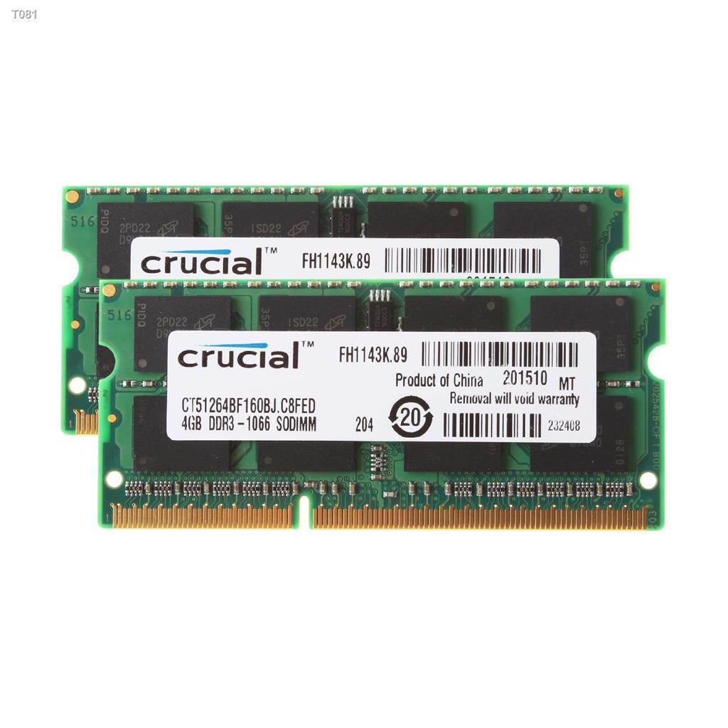 8GB 2X 4GB Crucial 2RX8 PC3-8500S DDR3 1066Mhz 204Pin Memory RAM Laptop 1.5V
