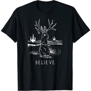 Believe Jackalope T Shirt  Cryptid Rabbit Bunny Tee Apparel