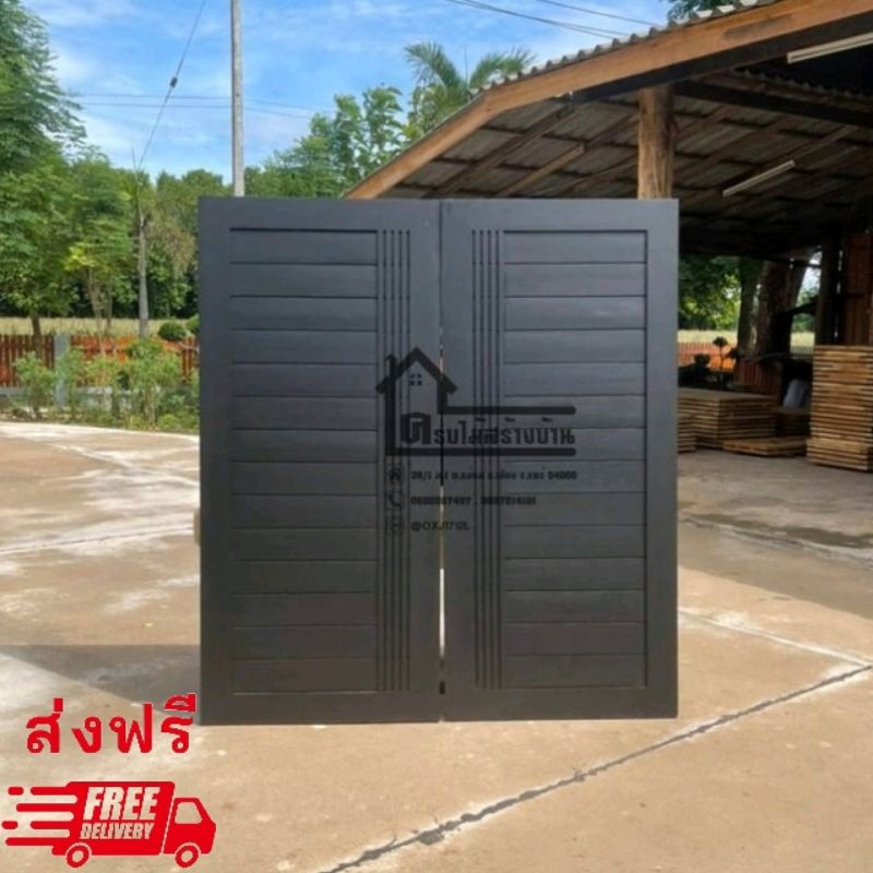 ประตูไม้สักทองบานคู่ทรงโมเดิร์น รหัส A21(แถมวงกบ)