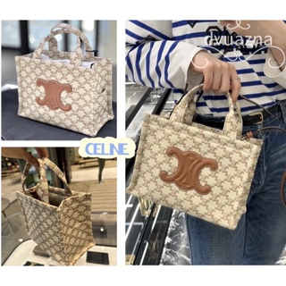 💯 100% ของแท้ CELINE TOTE Arc Triomphe ผ้าใบพิมพ์ / หนังลูกวัวไหล่เดียวกระเป๋าสะพาย