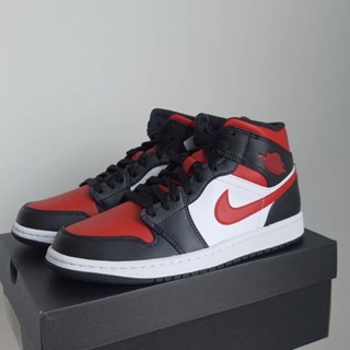 ✓■☢☏Nike Air Jordan 1 Mid  "Bred Toe" (สินค้าลิขสิทธิ์แท้)รองเท้าผ้าใบผู้ชาย nike ญ ชาย แท้ รองเท้าวิ่ง shoes men