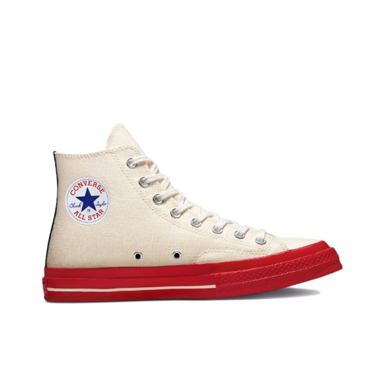 ►Comme des Garcons PLAY x Converse Chuck Taylor All Star 1970s High Top รองเท้าผ้าใบลำลองสีขาวสีแดง Kawakubo Reiรองเท้าผ