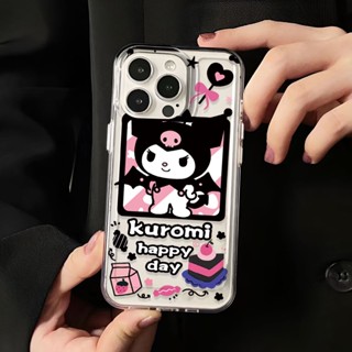 เคสโทรศัพท์มือถือ แบบใส ลายการ์ตูน Kuromi Happy Day สําหรับ iphone 14 Pro Max 11 13 12 7Plus X XS Max 8 7