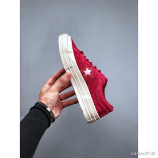 ☒✶CONVERSE ONE STAR TOP Vulcanized Process Suede สีดำวันวาเลนไทน์จำกัด Love Sole รองเท้าผ้าใบผู้ชายรองเท้าผู้หญิงกีฬาเทน