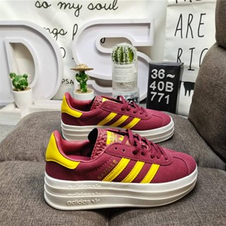 A_didas Originals Gazelle Bold W clover รองเท้าผ้าใบลําลอง พื้นหนา สามชั้น สไตล์วินเทจ