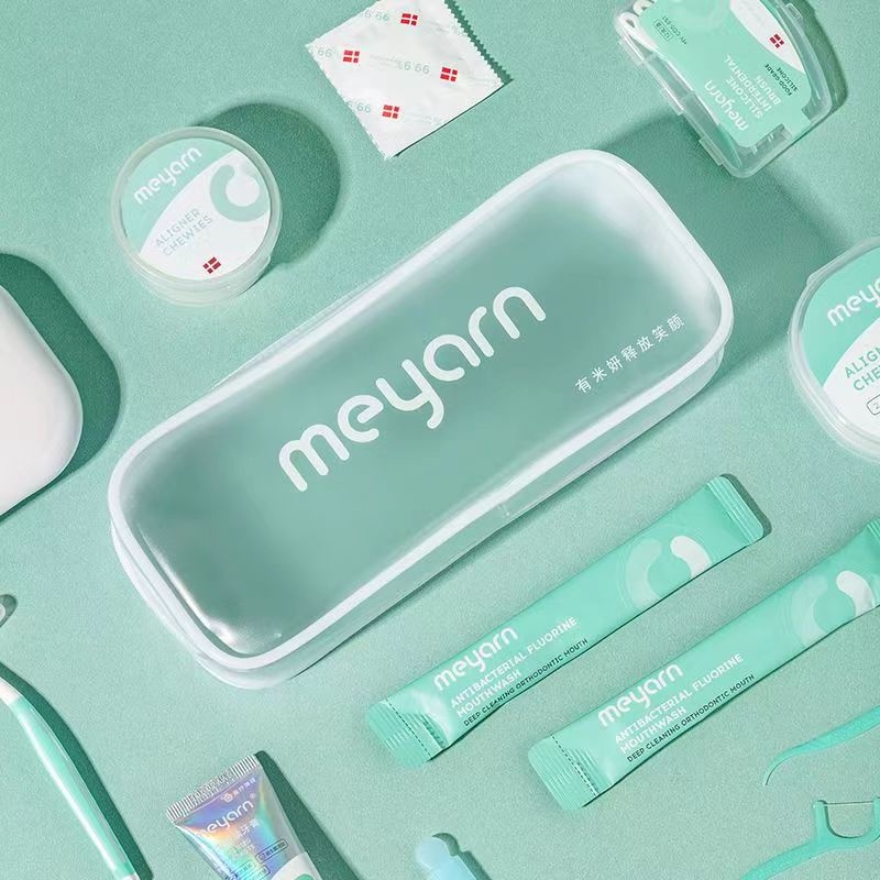 MEYARN   เดินทางแบบพกพากันน้ํา PVC ถุงเก็บสําหรับจัดฟันช่องปากที่จําเป็น
