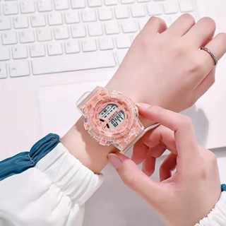 592 นาฬิกาข้อมืออิเล็กทรอนิกส์ แบบใส สีเขียวมัทฉะ สําหรับผู้ชาย และผู้หญิง
