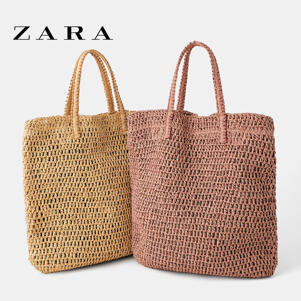 Zara กระเป๋าสะพายไหล่ ฟางสาน ขนาดใหญ่ จุของได้เยอะ แบบพกพา เหมาะกับเดินชายหาด ริมทะเล สําหรับผู้หญิง