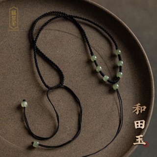 Yixi ของแท้ สร้อยคอเชือกทอมือ จี้หยก สีดํา สําหรับผู้ชาย และผู้หญิง
