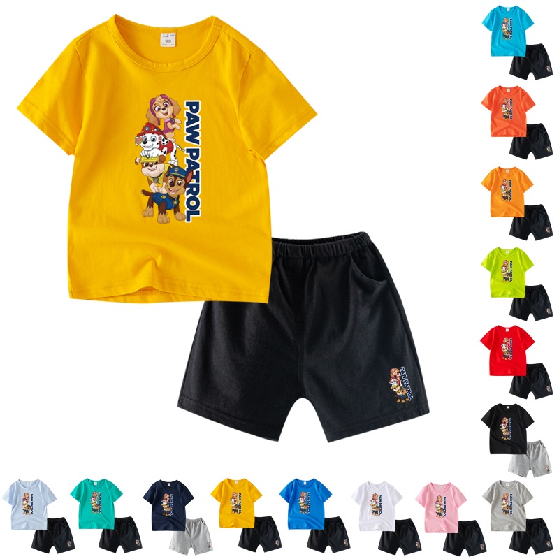 เสื้อยืดแขนสั้น ผ้าฝ้าย 100% พิมพ์ลายการ์ตูน Paw Patrol 8 สี และกางเกง สําหรับเด็ก CA031