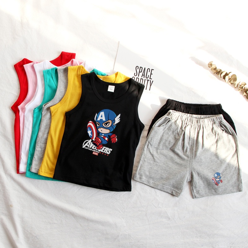 Xx ชุดเสื้อแขนกุดเนื้อผ้าฝ้าย 100 % มี 8 สี + กางเกงสําหรับเด็ก 0-10 ปี