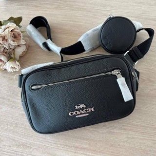 📌พร้อมส่ง 📮 Coach Elias Belt Bag สี BlackStyle สีดำ หนังมีใบลูก