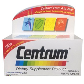 Centrum From A to Zinc + Beta Carotene Lutien เซนทรัม วิตามินและเกลือแร่รวม บรรจุ 90 เม็ด