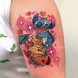 ยาชาสักลาย Stitch สติกเกอร์รอยสักกันน้ำสำหรับผู้หญิงติดทนนาน ins สไตล์แขนสติกเกอร์การ์ตูนน่ารักสีสันสดใสมีเอกลักษณ์ส่วนตัว