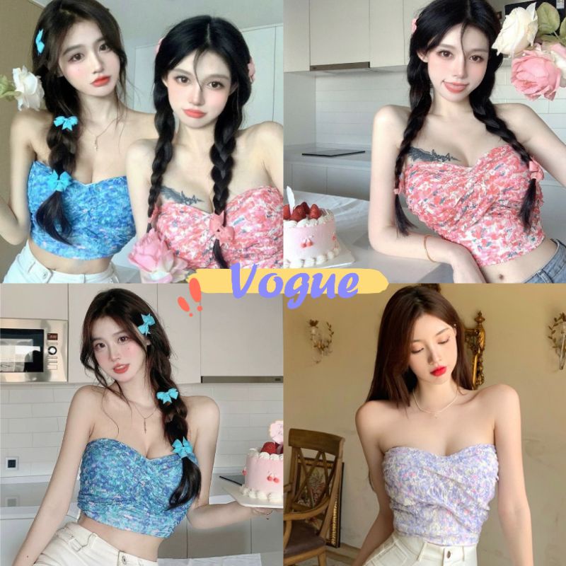 Vogue พร้อมส่ง เสื้อเกาะอกไหมพรม สม๊อคหลัง สีสันสดใส (0985-1) -C